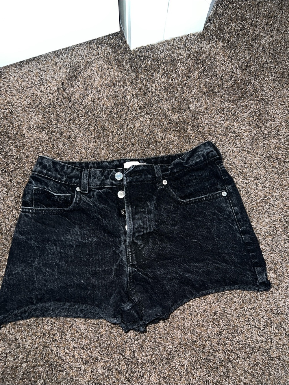 H&M Black Washed High-Rise Denim Shorts